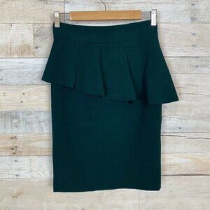 Zara Peplum Skirt Turquoise Green Asymmetrical XS